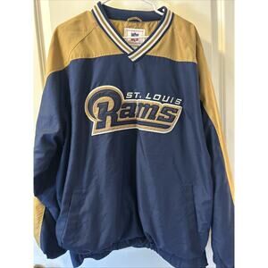 Vintage St. Louis Rams Pullover Men XL Blue Spell Out Windbreaker Embroidered